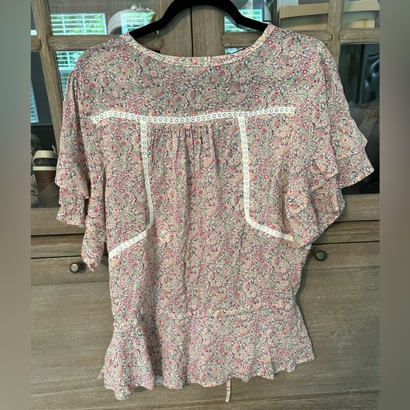 Wit & Wisdom floral blouson button from top with crochet detail- M - Picture 2 of 4